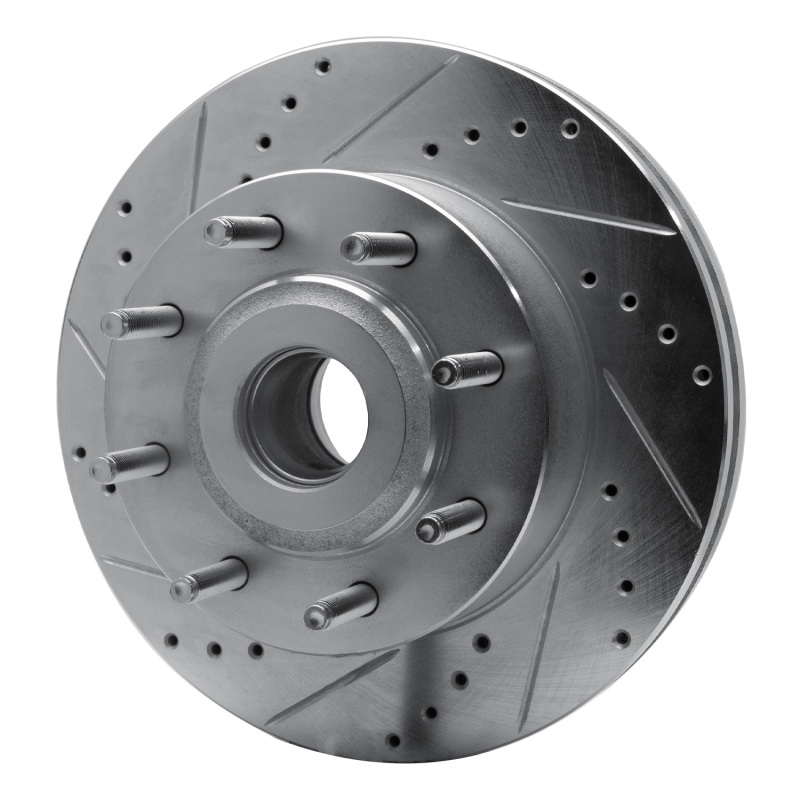 Ford F-250 Super Duty Brake Rotor (1) - Front Left - R1 Concepts - Drilled & Slotted - Silver - `05-`07